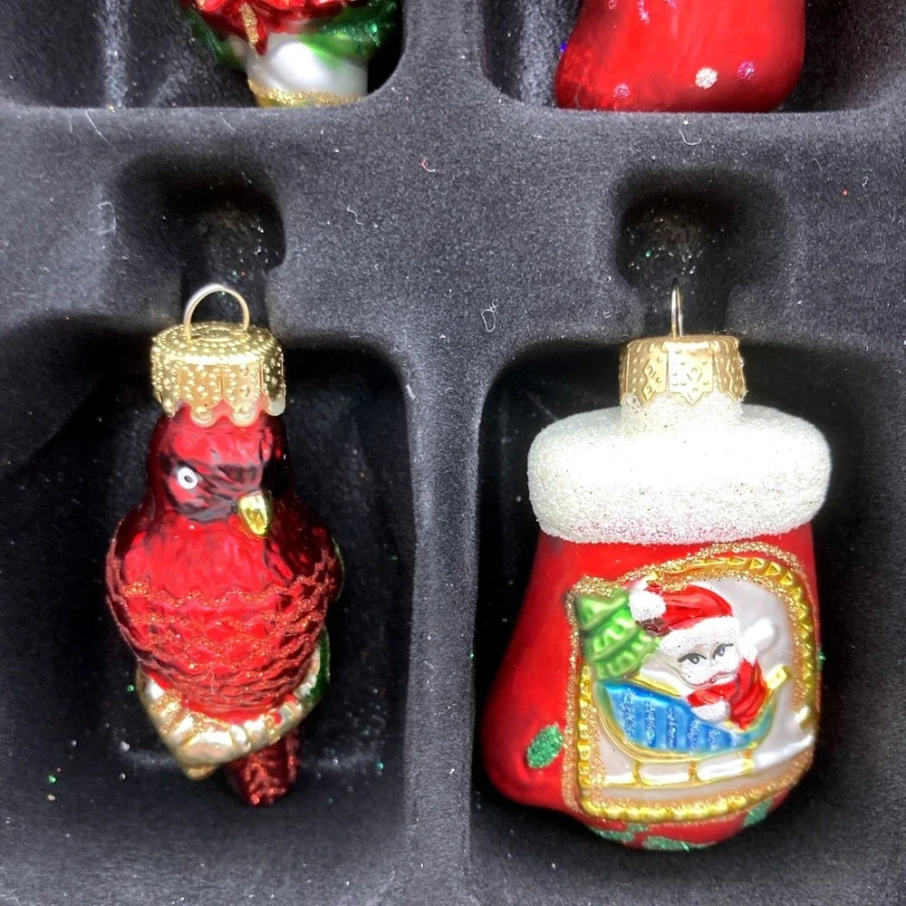 Set of 12 Macy's Holiday Lane Studio Blown Glass Mini Christmas Ornaments 2012
